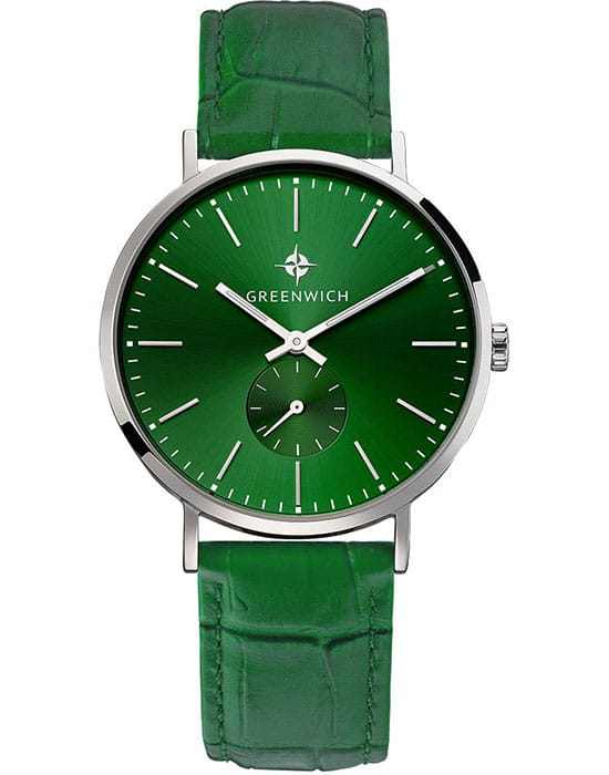 Greenwich Greenwich Anchor GW 012.17.38  GW 012.17.38 кварцевые мужские часы зеленый циферблат, браслет кожаный — вид спереди